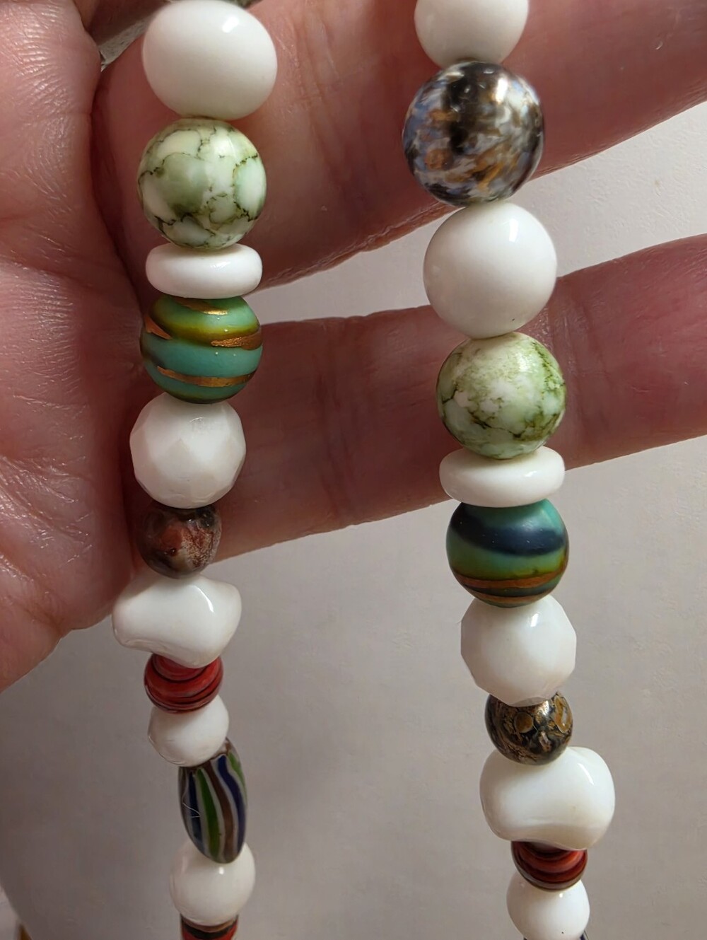 Vintage Artisan Trade Bead Art Glass Millefiori Bone Necklace - Picture 3 of 8